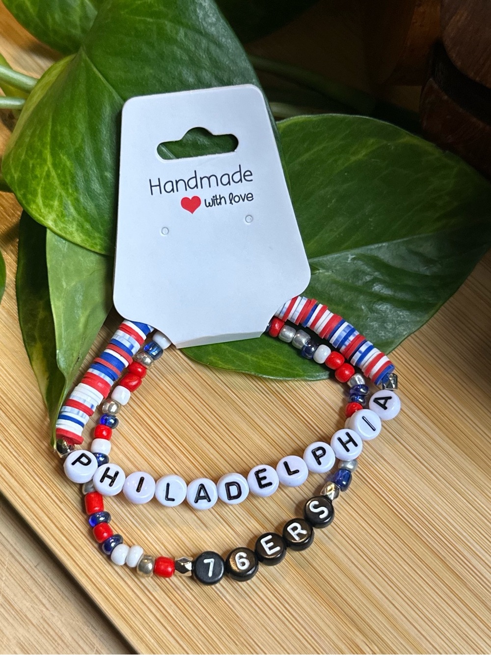 🏀 2-Piece Philadelphia 76ers Stretchy Bracelet Set | Handmade | Beaded